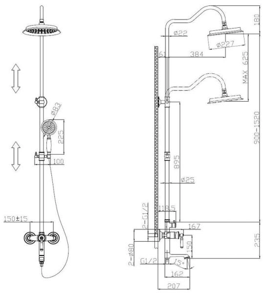 Душевая система ESKO со смесителем бронза ST300 Bronze бронза сатин