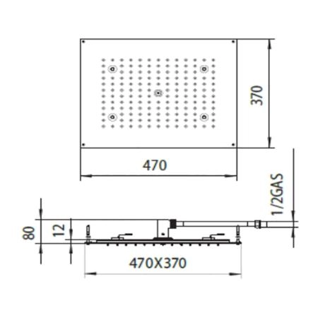 BOSSINI DREAM-RECTANGULAR Верхний душ 470 x 370 мм с 4 LED RGB, блок питания/управления, Cromoterapia, цвет: хром