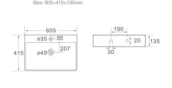 Раковина SantiLine SL-1003 60,5x41,5 на столешницу керамическая Белый