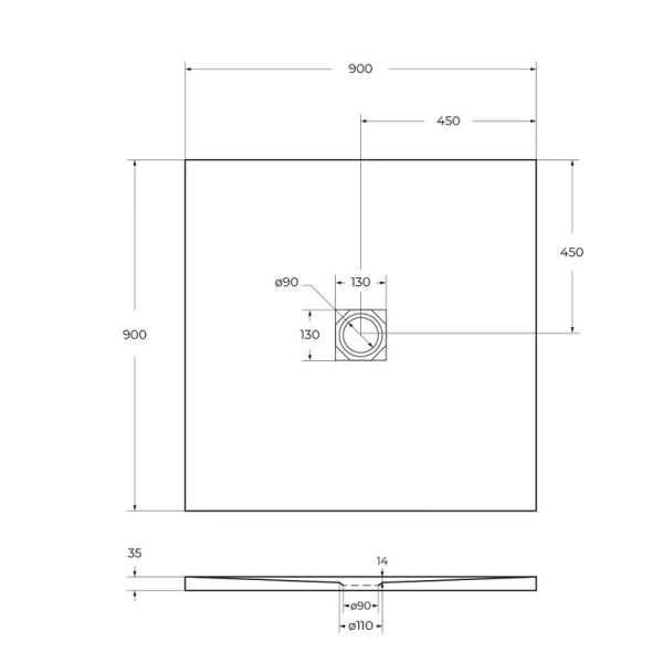 Душевой поддон BelBagno 90x90 искусственный камень белый квадратный TRAY-MR-UNO-A-90-35-W-CR