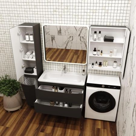 Тумба подвесная Style Line Бергамо мини 90 (2 ящ.) Люкс антискрейтч черный, PLUS