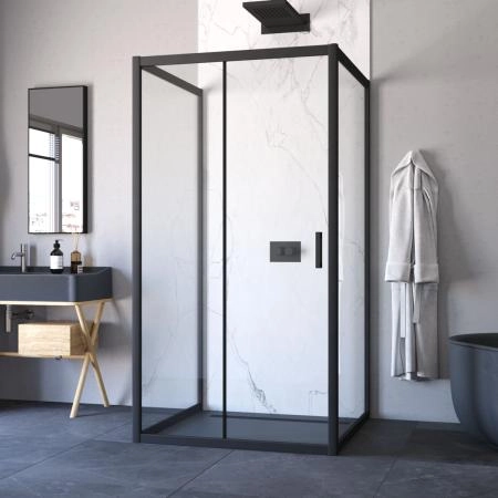 Душевое ограждение П-образное Vegas-glass ZP-U NOVO h2000 120*90 02М 01, профиль черный матовый, стекло прозрачное