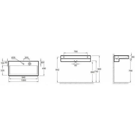 Раковина Jacob Delafon TERRACE EXC112-00 100 см подвесная