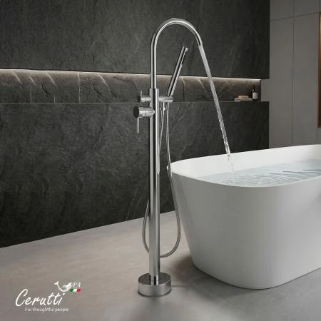 Смеситель напольный Ceruttispa Тобия (TOBIA) из нержавеющей стали, цвет хром