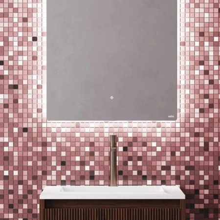 Salini Зеркало для ванны OMBRA 90х90х2.5см., с LED подсветкой, влагостойкое AGC Сrystalvision, сенс. выкл., крепления, обогрев, антизапот.