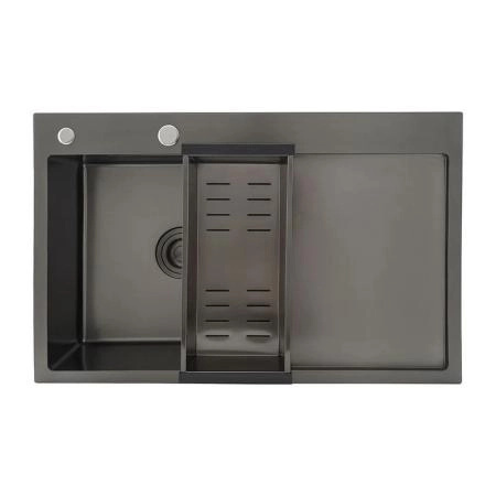 Кухонная мойка Gappo GS7850-6L 780x500x215mm 0.8мм с коландером Черный чаша слева