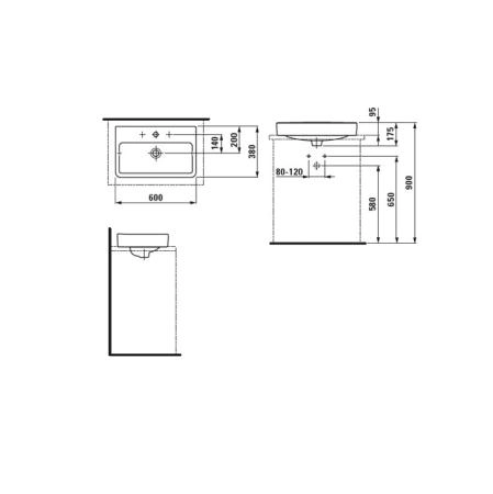 Laufen Pro S Раковина укороченная, 600x380x95 мм, 1 отв. для смесителя, цвет: белый