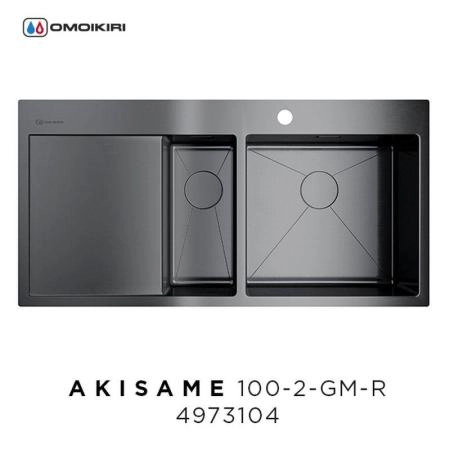 Кухонная мойка Omoikiri Akisame 100-2-GM-R 4973104, 1000x510, вороненая сталь