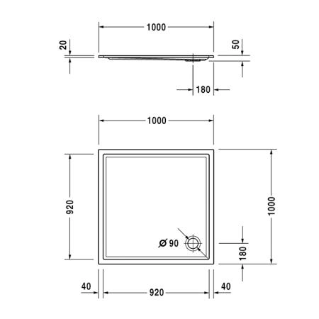 Duravit Starck Slimline Поддон акриловый квадратный 100x100х5см., d:9см., цвет: белый