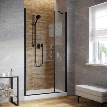 Душевая дверь Vegas-glass EP-F-2 LUX 125 02М 01 L, профиль черный матовый, стекло прозрачное