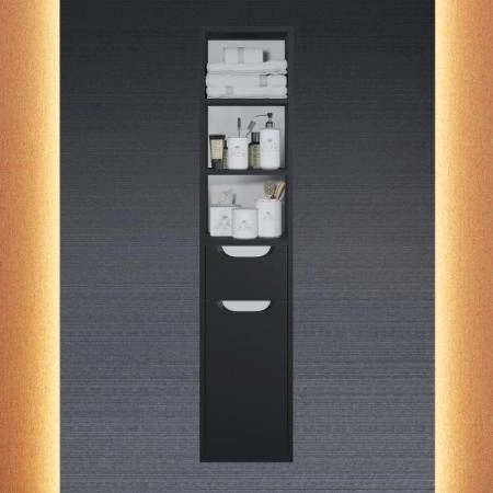 Шкаф-пенал для ванной Uperwood Modul, подвесной, с полками, матовый, черный