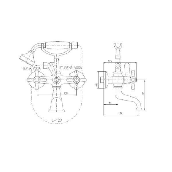 Смеситель Rav Slezak MORAVA RETRO MK159.5/2Z для ванны, цвет Золото классический с душем