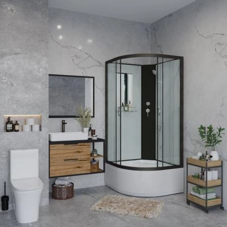 Душевая кабина Niagara NG-6709-14BK 1000х1000х2150 высокий поддон 45см стекло прозрачное черные профиля