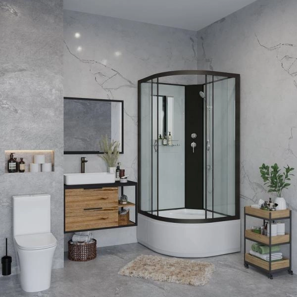 Душевая кабина Niagara NG-6709-14BK 1000х1000х2150 высокий поддон 45см стекло прозрачное черные профиля