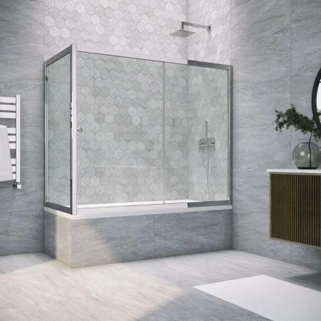Шторка на ванную Vegas-glass ZV+ZVF TUR NOVO 160*90 08 01, профиль глянцевый хром, стекло прозрачное
