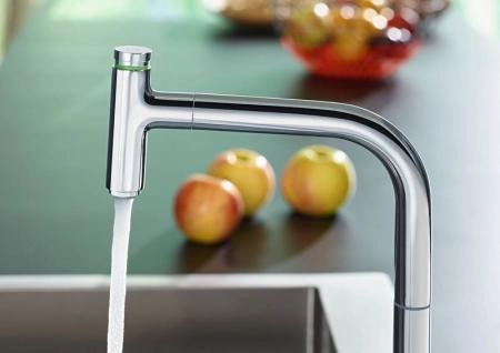 Hansgrohe 73804000 Metris Select M71 Смеситель для кухни 208 мм, на 2 отв., выдвижной излив, sBox, хром