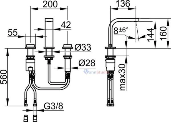 Смеситель для умывальника Keuco Edition 11 51115010100 на 3 отверстия Хром
