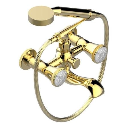THG Hirondelles Смеситель для ванны, настенный, с ручным душем, цвет: Gold color PVD