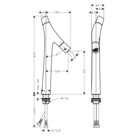 AX Starck Organic Cмеситель для раковины 240, на 1 отв., излив 124мм, с 2 рукоятками, с незапираемым донным клапаном, цвет: хром