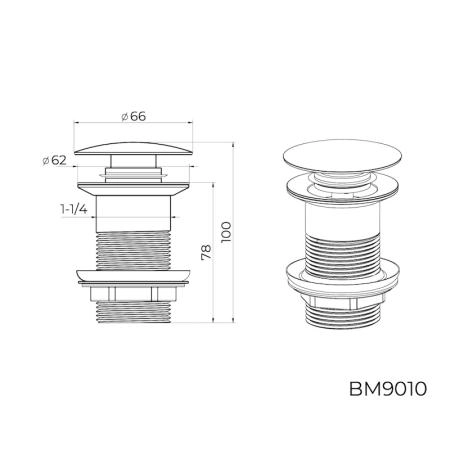 Донный клапан KNOTLOR BM9010BL, без перелива черный