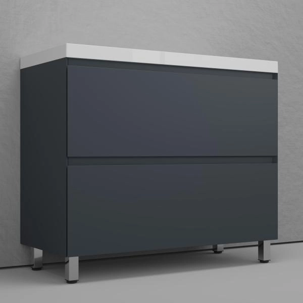 Тумба напольная Style Line Манхэттен 100 ЭМАЛЬ под ASTI 100 2 ящика PLUS графит