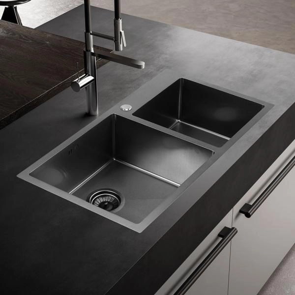 Мойка Melana ProfLine S7843HB 78x43 3,0/220 сатин графит 2-я чаша, врезная прямоугольная