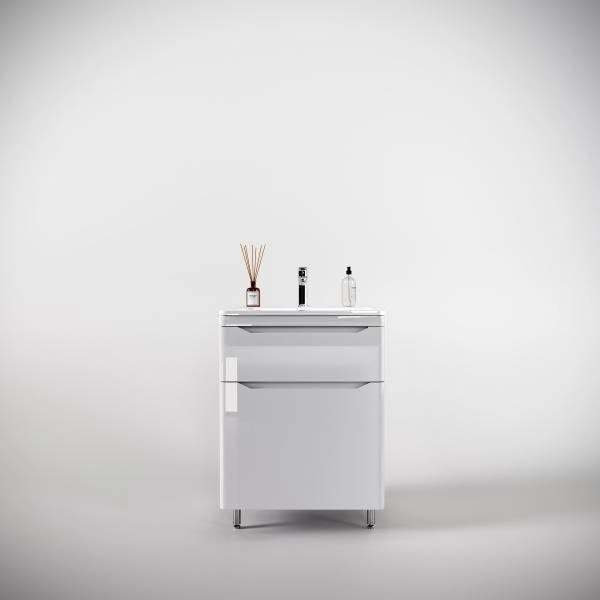 Тумба напольная Style Line Марелла 60 (2 ящ.) Люкс антискрейтч белый глянец, PLUS