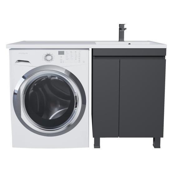 Тумба с раковиной под стиральную машину Uperwood Magenta 120 см, напольная, черный матовый, с дверцами, правая