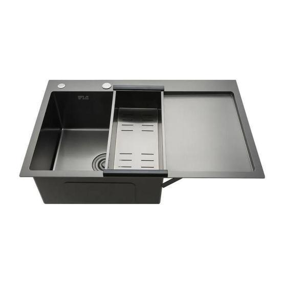 Кухонная мойка Gappo GS7850-6L 780x500x215mm 0.8мм с коландером Черный чаша слева