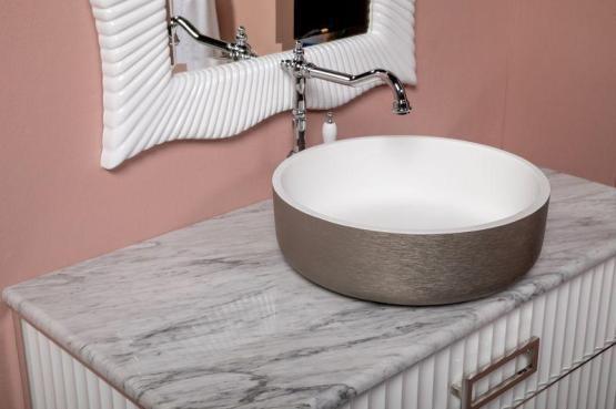 Накладная раковина Boheme LV204 Corian 819-SL круглая серебро 41,5х41,5