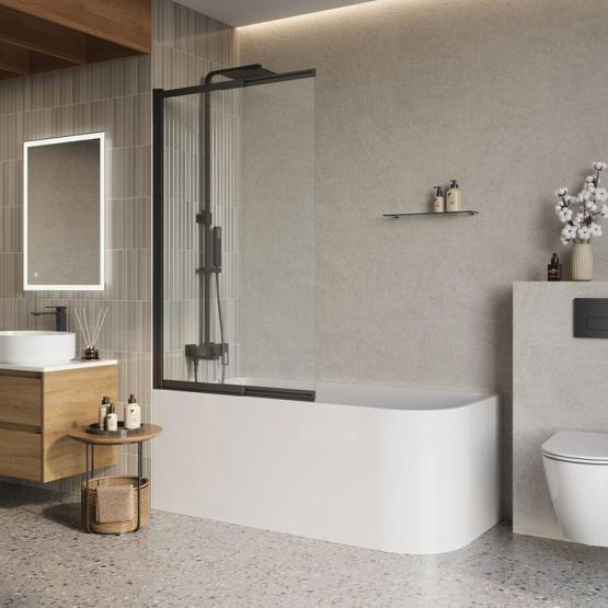 Шторка на ванну BelBagno LUCE 90 прозрачное стекло 6 мм профиль черный матовый LUCE-VF-11-90/145-C-NERO