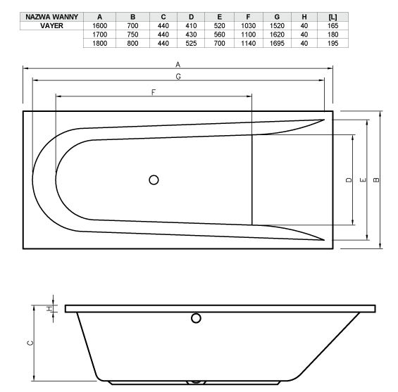 Акриловая ванна Vayer Boomerang 180х80 L