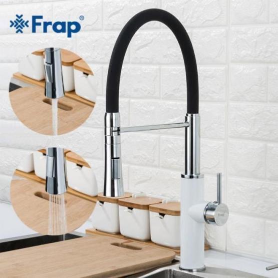 Смеситель для кухни Frap F4452-8 черный-белый, гибкий излив