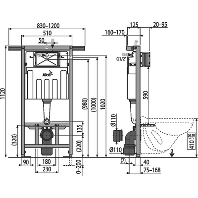 Инсталляция AlcaPlast Jadromodul AM102/1120 для унитазов