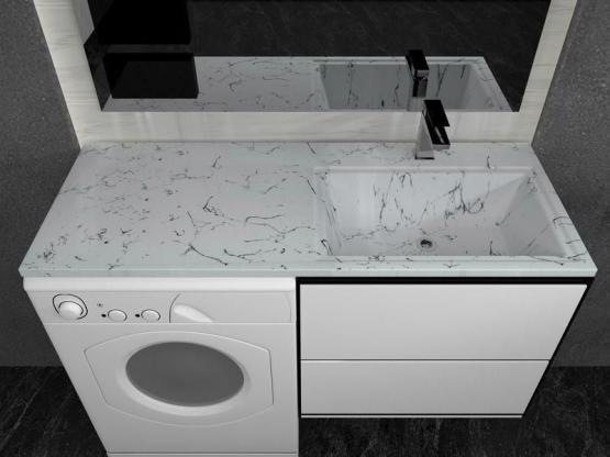 Раковина над стиральной машиной Marko Марсал 120 правая, белый мрамор