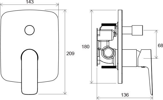 Смеситель для ванны Ravak Classic Classic CL 065.00 для R-box встроенный с переключателем X070088