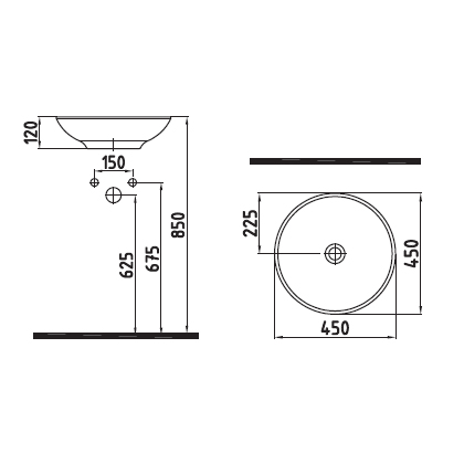 Раковина Bien HARMONY 45 см на столешницу HRLG04501FD0W3000