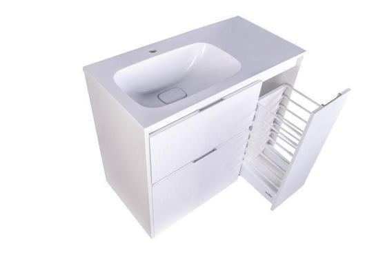 Тумба под раковину Style line El Fante напольная Барселона 90 левая (2 ящ.) с выкатной корзиной, Люкс белая, Plus