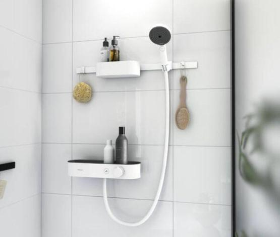 Душевой гарнитур Hansgrohe 24250700 WallStoris с термостатом + сист. хранения матовый белый