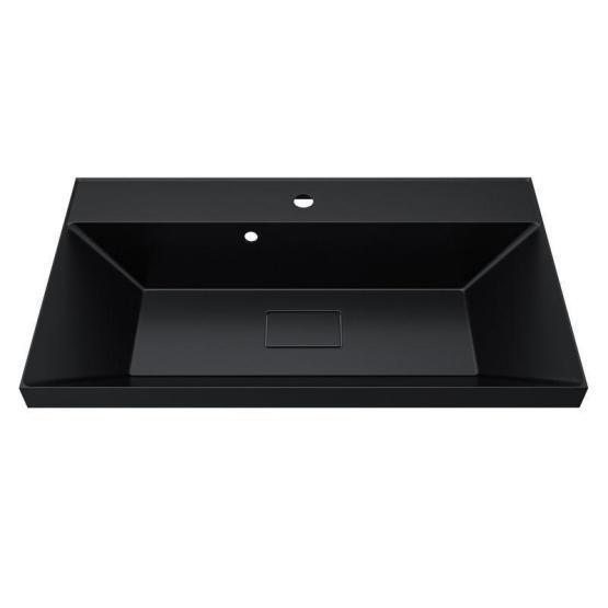 Раковина для ванной Uperwood Classic New 80х45х16,3 см, черная глянцевая, с накладкой для слива