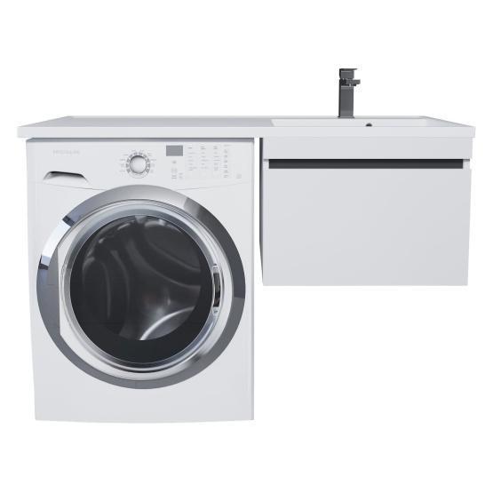 Тумба с раковиной под стиральную машину Uperwood Magenta 120 см, подвесная, белый матовый/графит, правая с ящиком