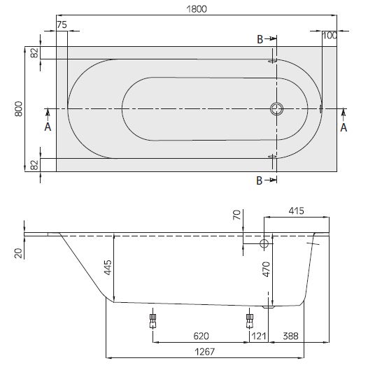 Ванна Villeroy & Boch Oberon 180x80 UBQ180OBE2V01 цвет белый альпин