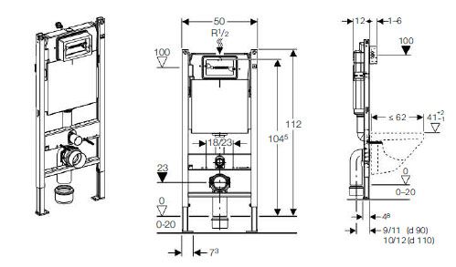 Geberit Duofix 111.153.00.1 инсталляция для подвесного унитаза без верхней планки