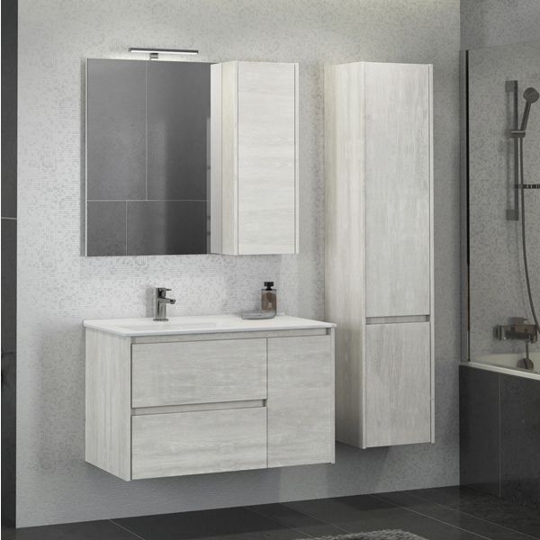 Зеркало шкаф Comforty Бремен-90 дуб белый