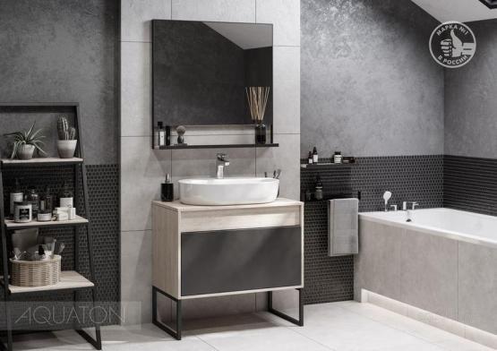 Тумба под раковину AQUATON Лофт Урбан 80 серый графит, дуб орегон 1A247601LQX60