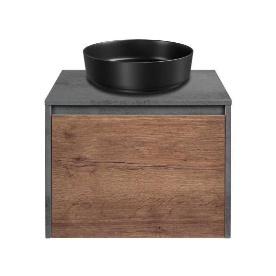 Тумба под раковину Vincea Mesa 600 подвесная, 1 выкатной/1 скрытый ящик soft close, T.Oak + Beton