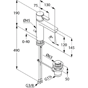 Смеситель Kludi Zenta XXL 382640575 для раковины, с донным клапаном