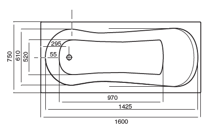 Ванна Roca Uno ZRU9302869 1600x750x500 прямоугольная