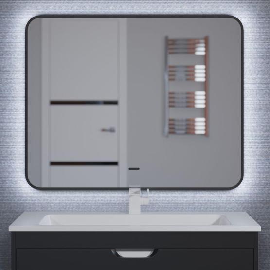 Зеркало для ванной с подсветкой Uperwood Modul 80*80 см, бесконтактный сенсор, антизапотевание, черное, холодная подсветка