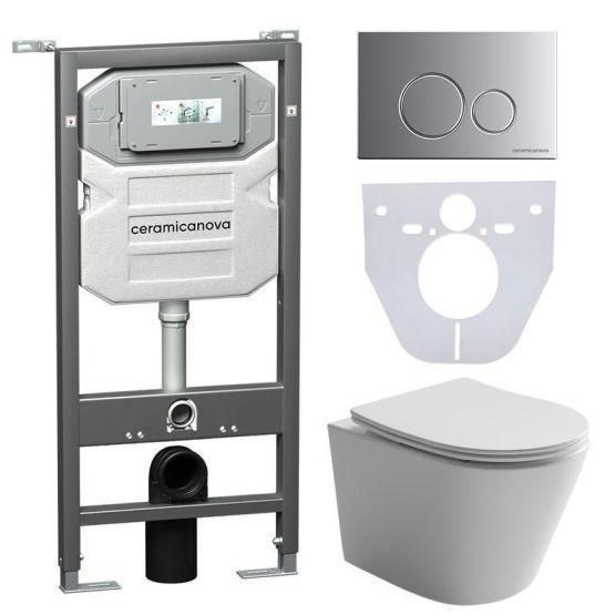 Унитаз с инсталляцией : Унитаз Ceramicanova Balearica CN6000_1001M_1000 с кнопкой смыва Round цвет хром матовый
